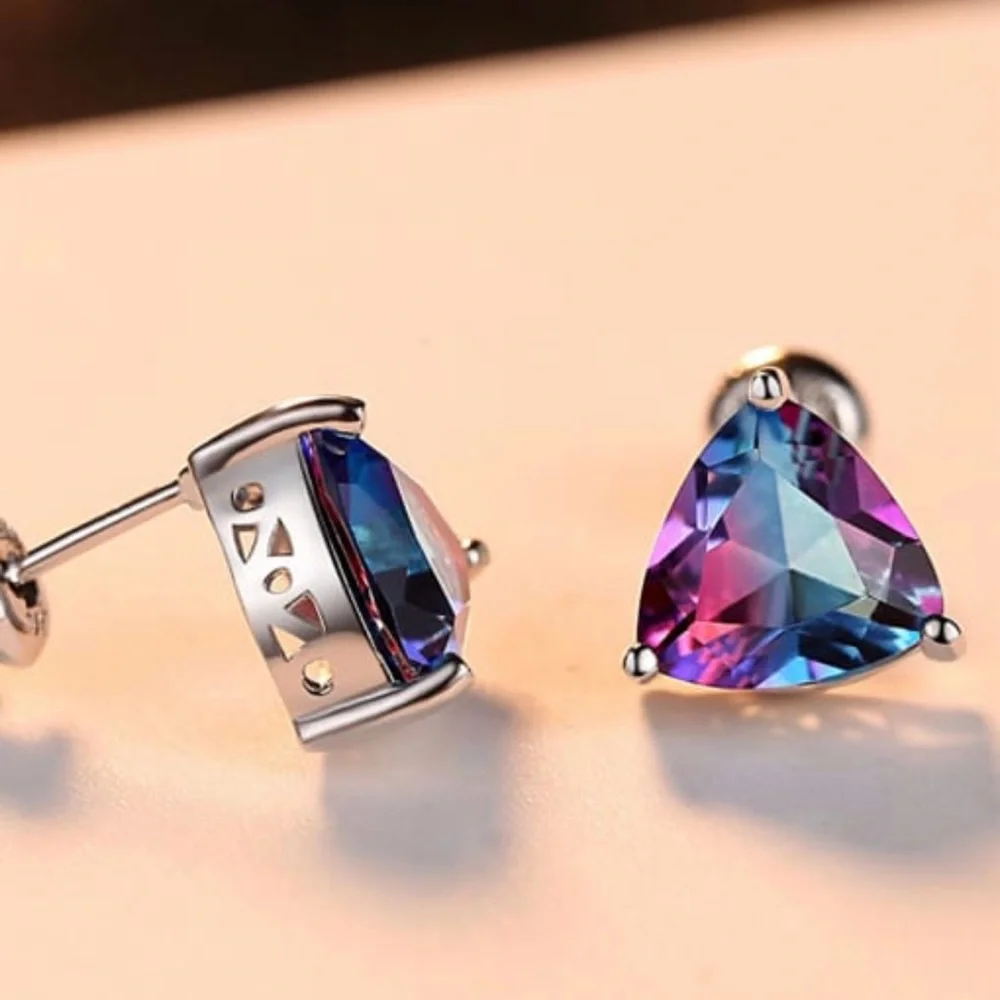 Solid Sterling silver Mystic Tourmaline Triangle earing
